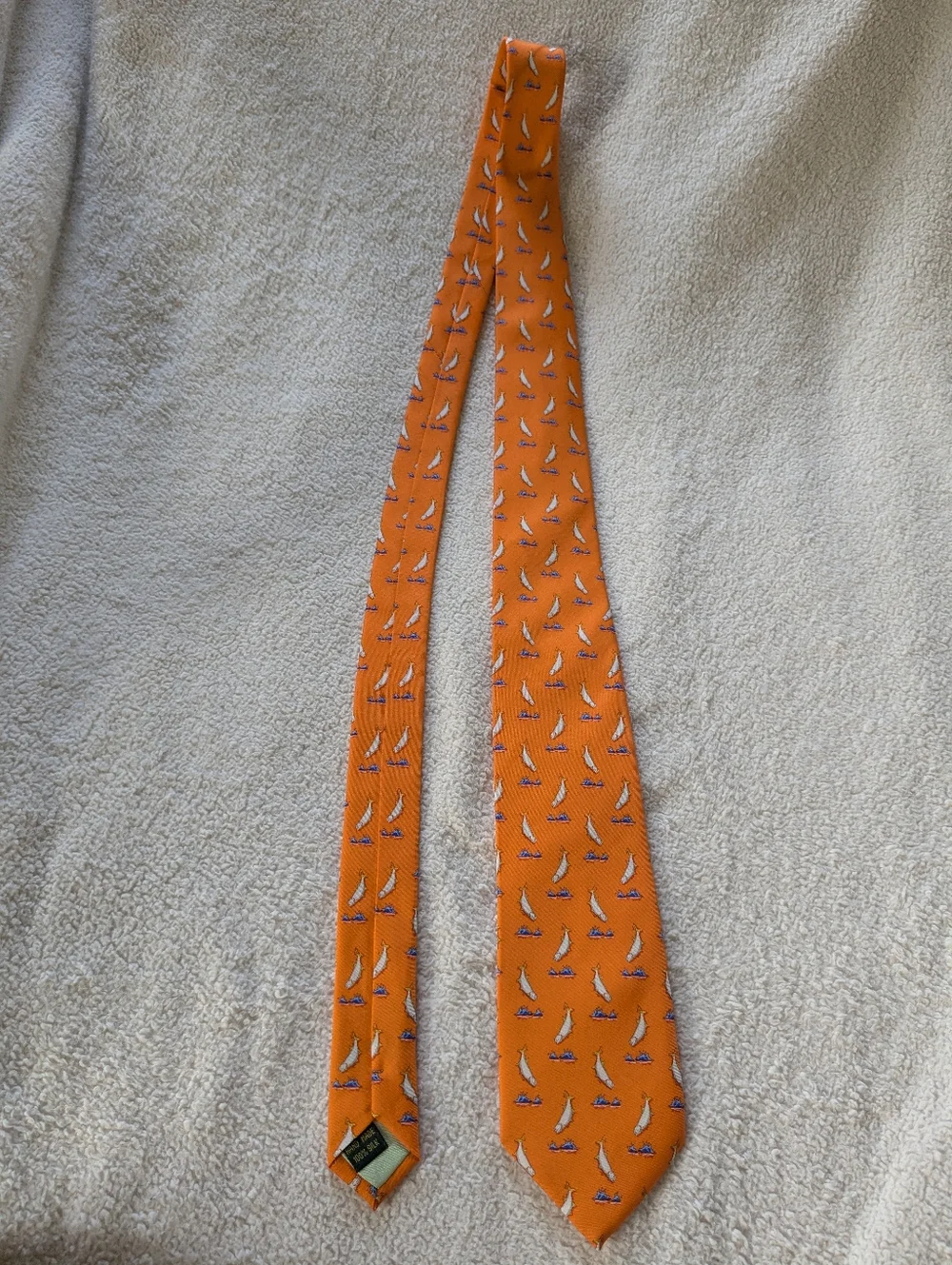 Bird Dog Bay Men's Hand Made 100% Silk Orange Fish Fishing Tie EUC